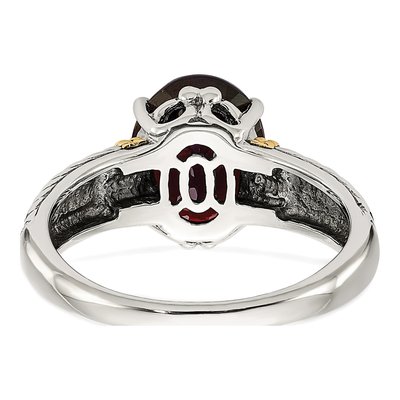 Sterling Silver & 14K Gold Garnet Oval Ring – view 7