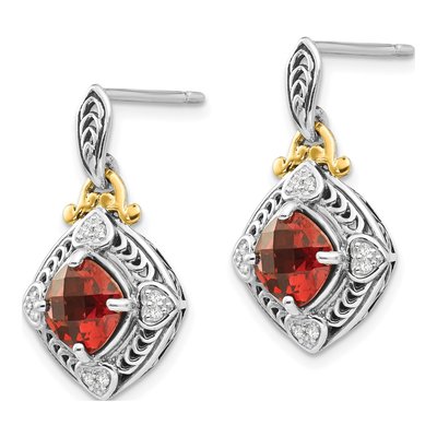 Sterling Silver & 14K Gold 1/15 ct tw Garnet & Diamond Dangle Earrings – view 3