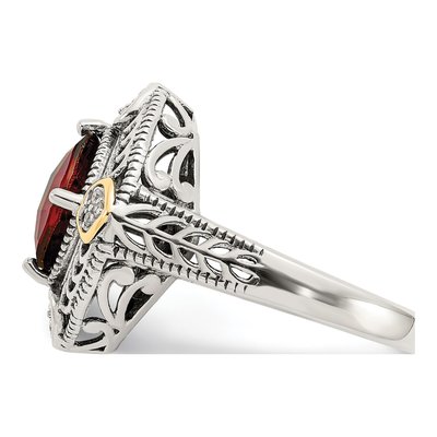 Sterling Silver & 14K Gold 1/20 ct tw Garnet & Diamond Ring – view 4