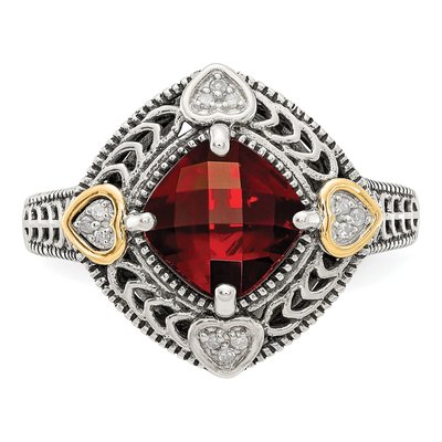 Sterling Silver & 14K Gold 1/20 ct tw Garnet & Diamond Ring – view 6
