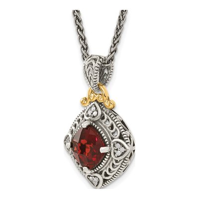 Sterling Silver & 14K Gold 1/20 ct tw Garnet & Diamond Pendant Necklace – view 6