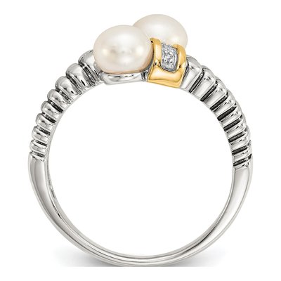 Sterling Silver & 14K Gold Freshwater Cultured Pearl & Diamond By-Pass Ring – view 2