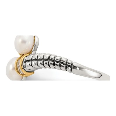 Sterling Silver & 14K Gold Freshwater Cultured Pearl & Diamond By-Pass Ring – view 3