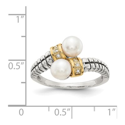 Sterling Silver & 14K Gold Freshwater Cultured Pearl & Diamond By-Pass Ring – view 4