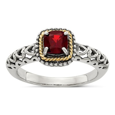Sterling Silver & 14K Gold Garnet Ring