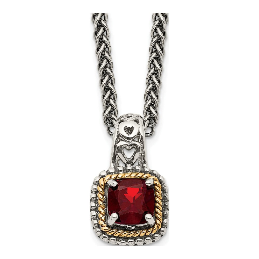 Sterling Silver & 14K Gold Garnet Pendant Necklace