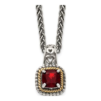 Sterling Silver & 14K Gold Garnet Pendant Necklace