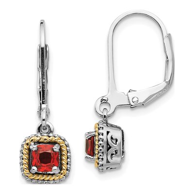 Sterling Silver & 14K Gold Garnet Leverback Earrings