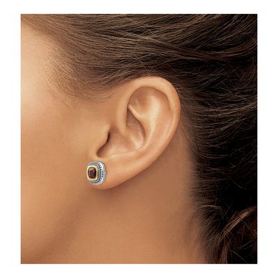 Sterling Silver & 14K Gold 6mm Garnet Cushion Bezel Stud Earrings – view 4