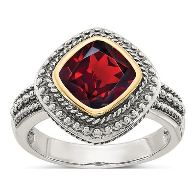 Sterling Silver & 14K Gold Garnet Bezel Ring