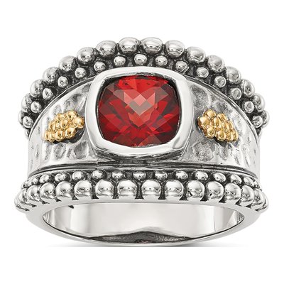 Sterling Silver & 14K Gold Garnet Bezel Ring