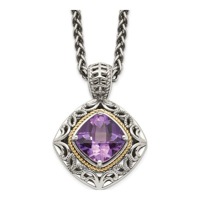 Sterling Silver & 14K Gold Amethyst Pendant Necklace