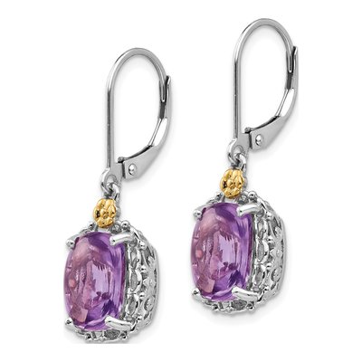 Sterling Silver & 14K Gold Amethyst Leverback Earrings – view 3