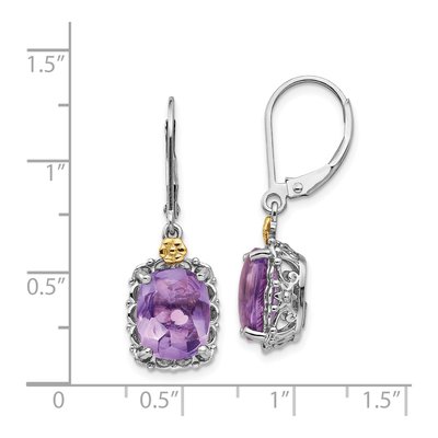 Sterling Silver & 14K Gold Amethyst Leverback Earrings – view 5