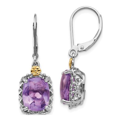 Sterling Silver & 14K Gold Amethyst Leverback Earrings