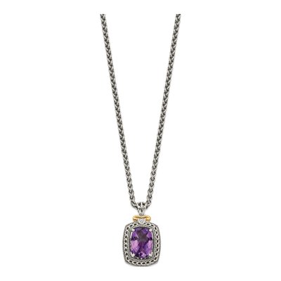 Sterling Silver & 14K Gold Amethyst & Diamond Pendant Necklace – view 3