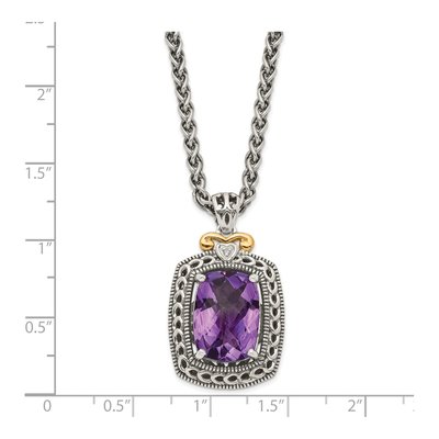 Sterling Silver & 14K Gold Amethyst & Diamond Pendant Necklace – view 4