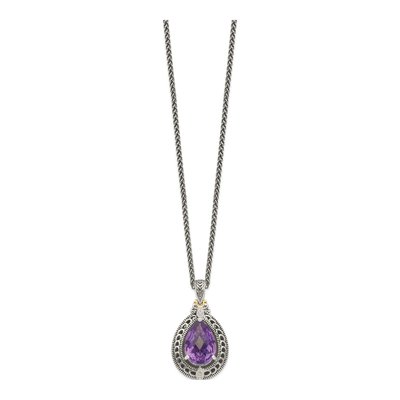 Sterling Silver & 14K Gold Amethyst & Diamond Pendant Necklace – view 3