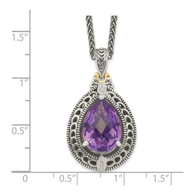 Sterling Silver & 14K Gold Amethyst & Diamond Pendant Necklace – view 4