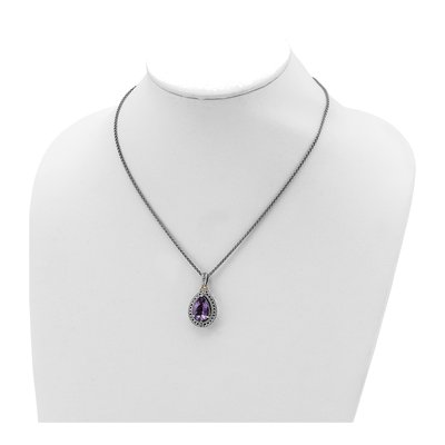 Sterling Silver & 14K Gold Amethyst & Diamond Pendant Necklace – view 5