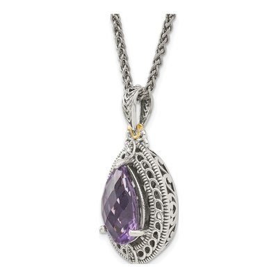Sterling Silver & 14K Gold Amethyst & Diamond Pendant Necklace – view 6