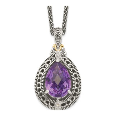 Sterling Silver & 14K Gold Amethyst & Diamond Pendant Necklace