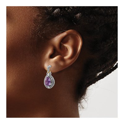 Sterling Silver & 14K Gold Amethyst & Diamond Dangle Earrings – view 4