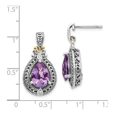 Sterling Silver & 14K Gold Amethyst & Diamond Dangle Earrings – view 5