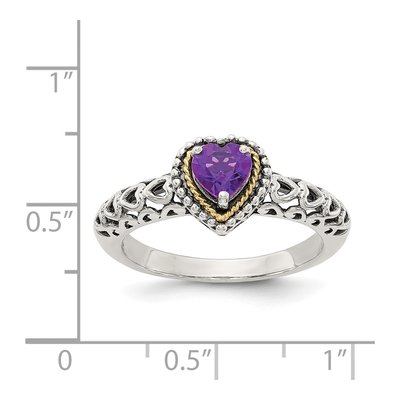 Sterling Silver & 14K Gold Amethyst Heart Ring – view 5