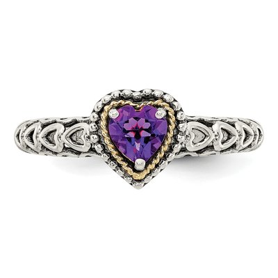 Sterling Silver & 14K Gold Amethyst Heart Ring – view 6