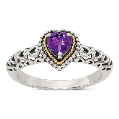 Sterling Silver & 14K Gold Amethyst Heart Ring