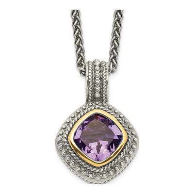Sterling Silver & 14K Gold Amethyst Pendant Necklace
