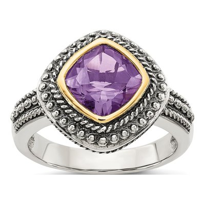 Sterling Silver & 14K Gold Amethyst Ring