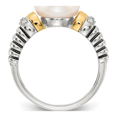 Sterling Silver & 14K Gold Freshwater Cultured Pearl & Diamond Ring – view 2