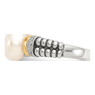 Sterling Silver & 14K Gold Freshwater Cultured Pearl & Diamond Ring – view 3
