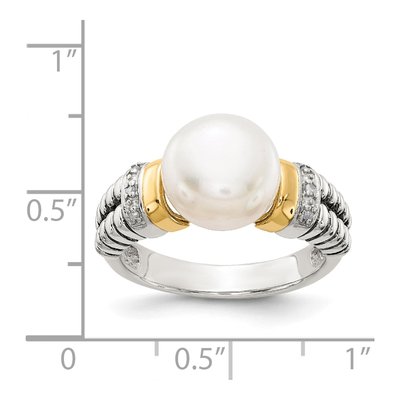 Sterling Silver & 14K Gold Freshwater Cultured Pearl & Diamond Ring – view 4