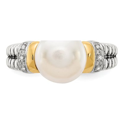 Sterling Silver & 14K Gold Freshwater Cultured Pearl & Diamond Ring – view 5