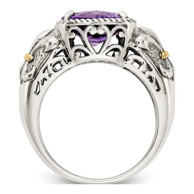 Sterling Silver & 14K Gold Amethyst Cushion Ring – view 3