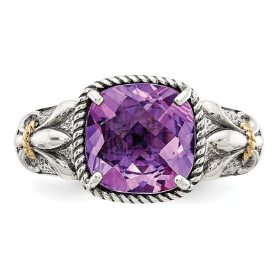 Sterling Silver & 14K Gold Amethyst Cushion Ring – view 6