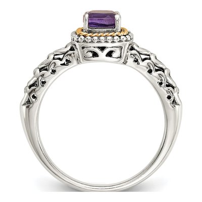 Sterling Silver & 14K Gold Amethyst Cushion Ring – view 2