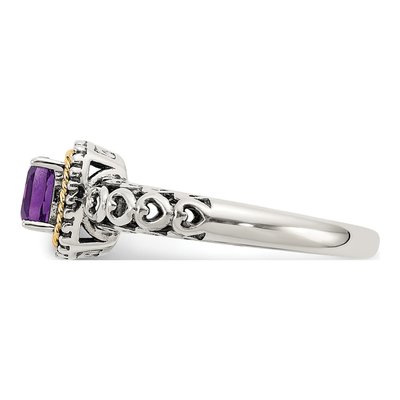 Sterling Silver & 14K Gold Amethyst Cushion Ring – view 3
