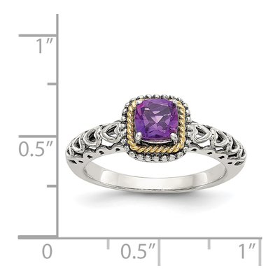 Sterling Silver & 14K Gold Amethyst Cushion Ring – view 4