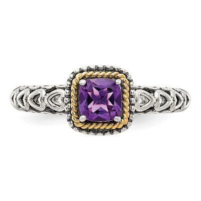 Sterling Silver & 14K Gold Amethyst Cushion Ring – view 5