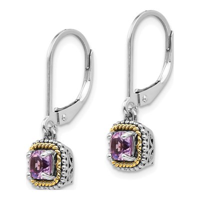 Sterling Silver & 14K Gold Amethyst Leverback Earrings – view 3