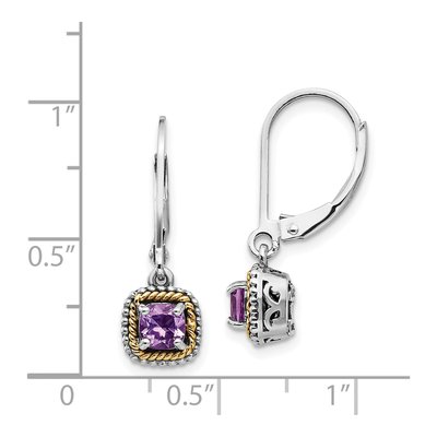 Sterling Silver & 14K Gold Amethyst Leverback Earrings – view 5