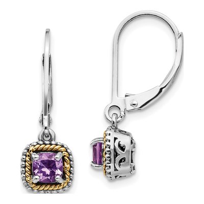 Sterling Silver & 14K Gold Amethyst Leverback Earrings
