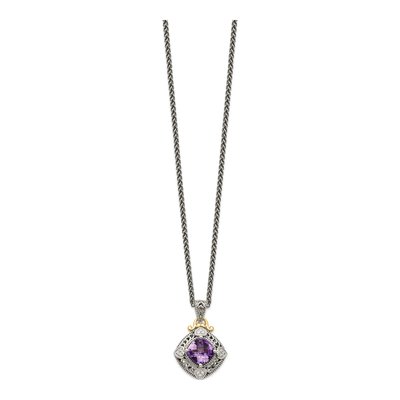 Sterling Silver & 14K Gold 1/20 ct tw Amethyst & Diamond Pendant Necklace – view 3