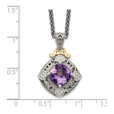 Sterling Silver & 14K Gold 1/20 ct tw Amethyst & Diamond Pendant Necklace – view 4