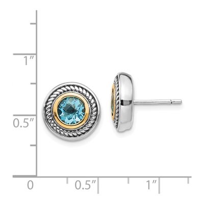 Sterling Silver & 14K Gold 6mm Round Sky Blue Topaz Button Stud Earrings – view 5