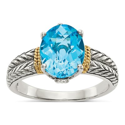 Sterling Silver & 14K Gold Sky Blue Topaz Ring
